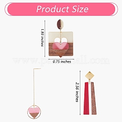 3 Pairs 3 Style Heart & Trapezoid & Square Resin & Walnut Wood Dangle Stud Earring&nbsp;EJEW-SW00014-01