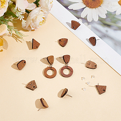 16 Pairs 4 Style Triangle & Kite & Trapezoid Walnut Wood Stud Earring Findings&nbsp;WOOD-UN0001-07