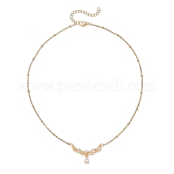 Brass Pave Clear Cubic Zirconia Angel Wings Pendant 304 Stainless Steel Satellite Chain Necklaces for Women&nbsp;NJEW-JN05936