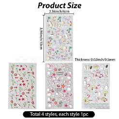 4Pcs 4 Styles Ocean Theme Self Adhesive PET Nail Art Stickers Decals&nbsp;MRMJ-SP0001-17