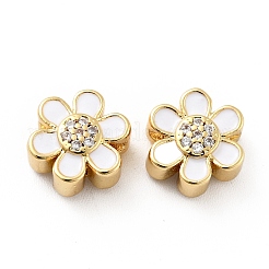 Flower Brass Micro Pave Clear Cubic Zirconia Beads&nbsp;KK-G419-06G-04