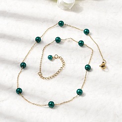 Stainless Steel & Imitation Pearl Round Link Chain Necklaces for Women&nbsp;WGE4439-06