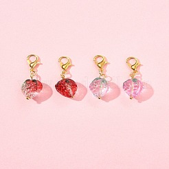 4Pcs 2 Styles Handmade Lampwork Strawberry Pendant Decorations&nbsp;HJEW-FS00041-01