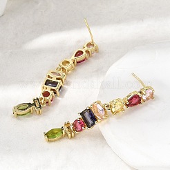 Rectangle Brass Micro Pave Cubic Zirconia Dangle Stud Earrings&nbsp;EJEW-Z153-01G-02