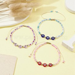 3Pcs 3 Color Evil Eye Lampwork & Glass Seed Braided Bead Bracelets Set&nbsp;BJEW-JB09574