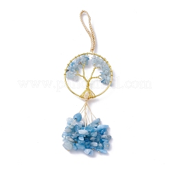 Wire Wrapped Chips Natural Aquamarine Big Pendant Decorations&nbsp;HJEW-H057-03B