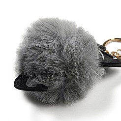 Cute Cat PU Leather & Imitate Rex Rabbit Fur Ball Keychain&nbsp;KEYC-C005-01D