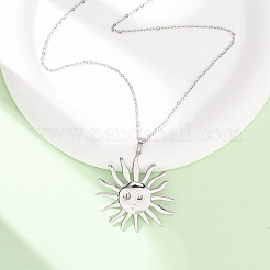 304 Stainless Steel Sun Pendant Cable Chain Necklaces for Men Women&nbsp;NJEW-K308-04C-P