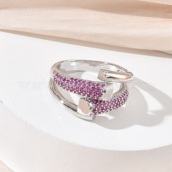 Brass Micro Pave Cubic Zirconia Cuff Open Rings for Women&nbsp;RJEW-L343-12P-02