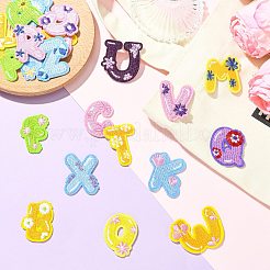 26Pcs 26 Styles Letter A~Z with Flower Polyester Self Adhesive Embroidered Patches&nbsp;ST-CJ0047-001