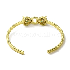 Brass Pave Clear & Green Cubic Zirconia Leopard Open Cuff Bangle for Women&nbsp;BJEW-K246-22B-G