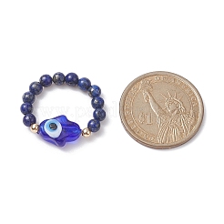 Natural & Synthetic Mixed Gemstone & Evil Eye Lampwork Beaded Stretch Rings&nbsp;RJEW-JR00573