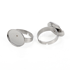 Non-Tarnish Adjustable 201 Stainless Steel Finger Rings Components&nbsp;STAS-I149-12P