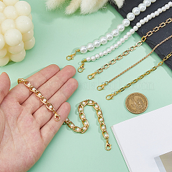 8Pcs Iron & 304 Stainless Steel & Glass Pearl Bead & Brass Chain Baseball Cap Chains&nbsp;HJEW-DC00071