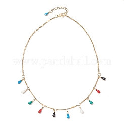 304 Stainless Steel Enamel Colorful Teardrop Tassel Bib Necklaces for Women&nbsp;NJEW-JN05769
