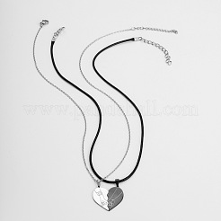 201 Stainless Steel Carved Heart Split Pendant Couple Necklaces&nbsp;FS-WG96DA9-01