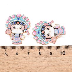 Peking Opera Cat Alloy Enamel Cabochons&nbsp;AL-CBA1A6F-04KCG-A