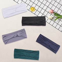 5Pcs 5 Colors 95% Polyester & 5% Spandex Yarns Exercise Elastic Headbands&nbsp;OHAR-CY0001-12