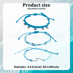 4 Sets 4 Colors 304 Stainless Steel & Alloy Wave & Flat Round Charm Bracelet&nbsp;BJEW-AN0001-34