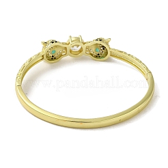 Brass Pave Clear & Green Cubic Zirconia Leopard Hinged Bangle for Women&nbsp;BJEW-K246-19A-G