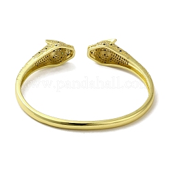 Brass Pave Clear & Green Cubic Zirconia Leopard Open Cuff Bangle for Women&nbsp;BJEW-K246-20G-G