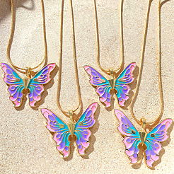 Alloy Enamel Butterfly Pendant Necklaces for Women&nbsp;WG304A4-08