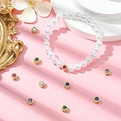 10Pcs 5 Colors Rack Plating Brass Micro Pave Cubic Zirconia Flat Round Beads&nbsp;KK-CJ0002-70