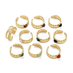 316 Stainless Steel with Natural Mixed Gemstone Cuff Rings&nbsp;RJEW-Z098-01G-14