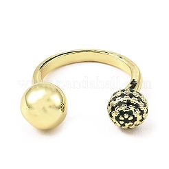 Cubic Zirconia Round with Flower Open Cuff Ring&nbsp;RJEW-H218-01G-03