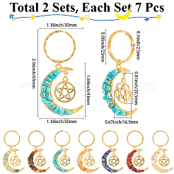 Chakra Theme Moon & Star Alloy Gemstone Keychain&nbsp;KEYC-SC0001-49