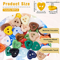 80Pcs 2-Hole Porcelain Buttons&nbsp;PORC-PJ0001-02E