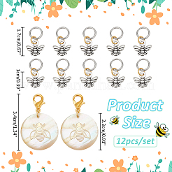 12Pcs 2 Style Bees Tibetan Style Alloy Pendant Stitch Markers&nbsp;HJEW-NB00041