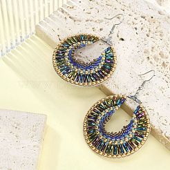 Glass Seed Braided Flat Round Dangle Earrings&nbsp;EJEW-MZ00062-02