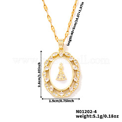Brass Pave Shiny Clear Cubic Zirconia Oval with Nossa Senhora Aparecida Virgin Mary Pendant Necklaces&nbsp;YS6197-2