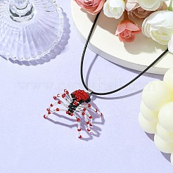 Braided Glass Seed Bead Spider Pendant Necklaces&nbsp;NJEW-MZ00036-04