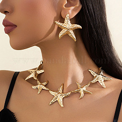 Starfish Iron Link Chain Necklaces & Stud Earrings Sets&nbsp;FS-WG81930-01