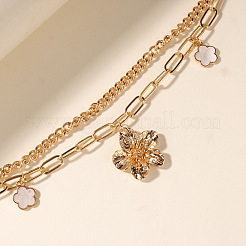 Alloy White Flower Charm Double Layer Chain Anklets for Women&nbsp;FS-WG4B964-01