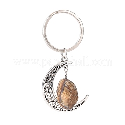 Alloy Hollow Moon Charm Keychains with Natural Gemstone Nuggets Charm&nbsp;KEYC-JKC00423