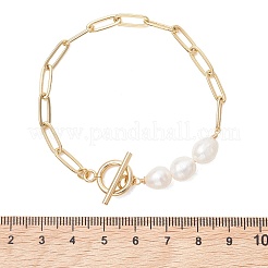 Rice Natural Cultured Freshwater Pearl & Brass Paperclip Chain Bracelets for Women&nbsp;BJEW-JB13543-03