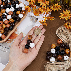 200Pcs 4 Colors Spray Painted Round Natural Schima Wood Beads&nbsp;WOOD-PA0001-73D