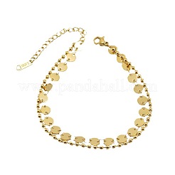 304 Stainless Steel Sequin Disc Link Chain & Ball Chain Double Layer Anklets for Women&nbsp;FS-WG0AA08-01