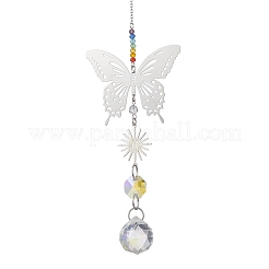 Glass Beads & 201 Stainless Steel Butterfly Hanging Suncatchers&nbsp;HJEW-JM04761-01