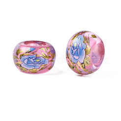Flower Printed Transparent Acrylic Rondelle Beads&nbsp;TACR-S160-01-E02