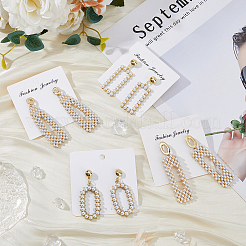 4 Pairs 4 Style Golden Alloy Geometry Dangle Stud Earrings with Plastic Imitation Pearl Beaded for Women&nbsp;EJEW-FI0002-57