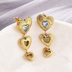 Heart 304 Stainless Steel Clear Cubic Zirconia  Dangle Stud Earrings&nbsp;EJEW-D319-17G