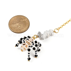 Halloween Theme Spider & Skull Dyed Synthetic Turquoise & Glass Seed Beads Pendant Decorations&nbsp;HJEW-MZ00282-03