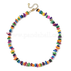 Dyed Natural Freshwater Shell Chip & Brass Beaded Necklaces&nbsp;NJEW-JN06409