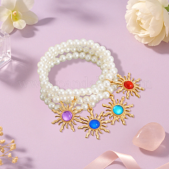 4Pcs 4 Colors Golden Alloy Resin Sun Charm Bracelets&nbsp;BJEW-HY0001-19