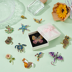 12Pcs 12 Styles Zinc Alloy and Rhinestone Brooch&nbsp;JEWB-AR0001-20