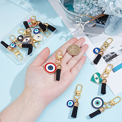 11Pcs Evil Eye Theme Alloy Enamel & Faux Suede Tassel Pendant Decorations&nbsp;HJEW-NB00337